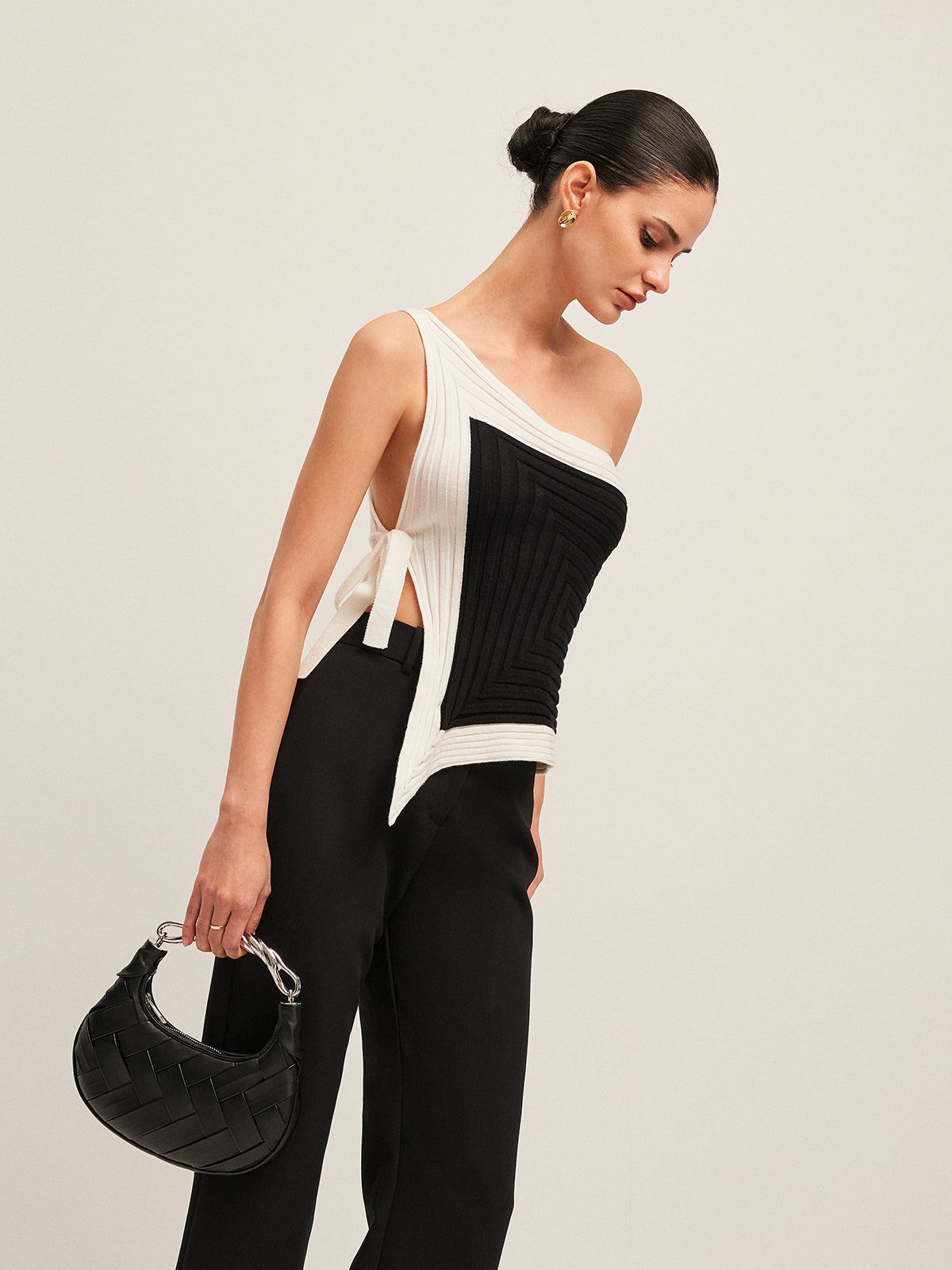 Asymmetrical Ribbed Side Tie Top