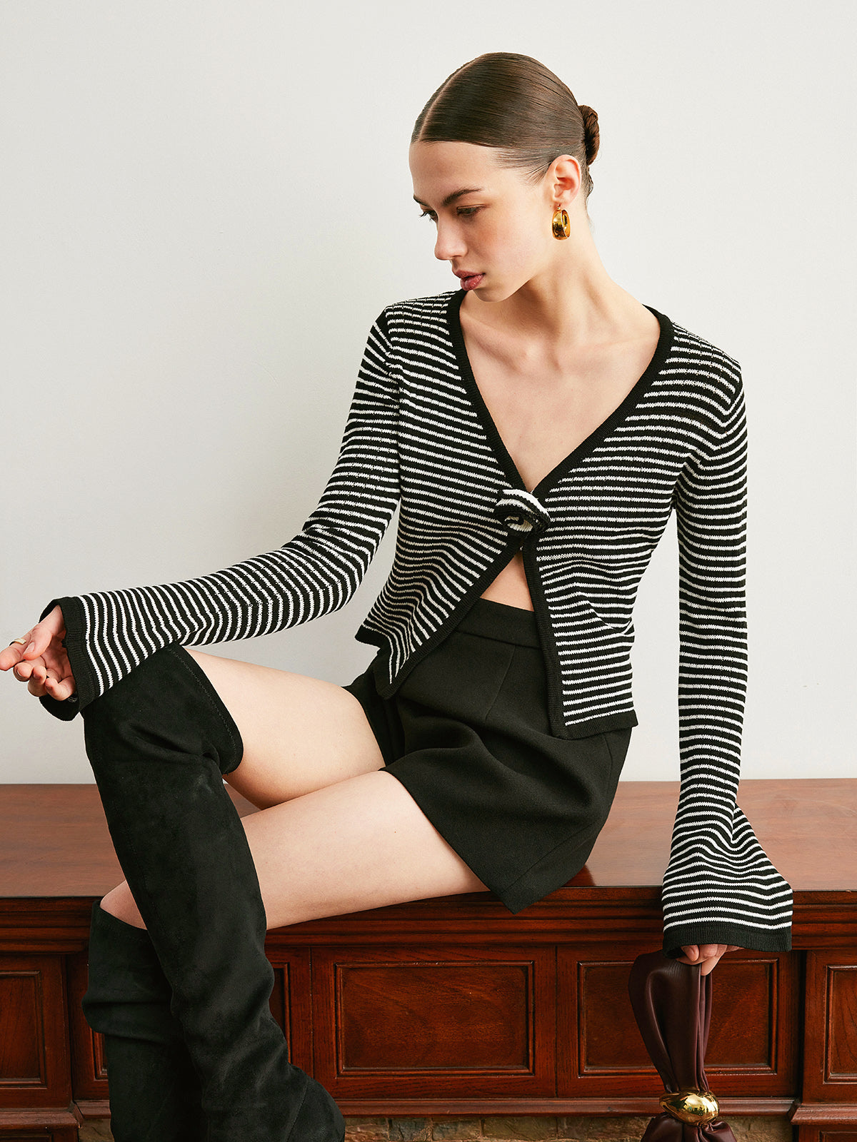 Knotted Striped Knit Top