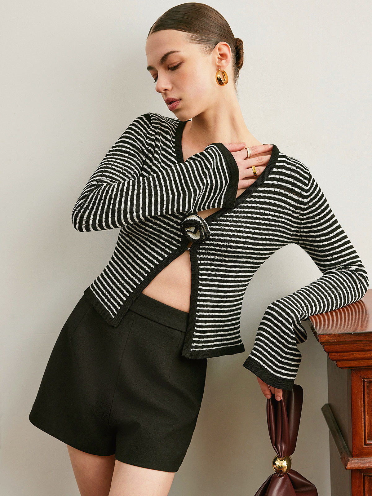 Knotted Striped Knit Top