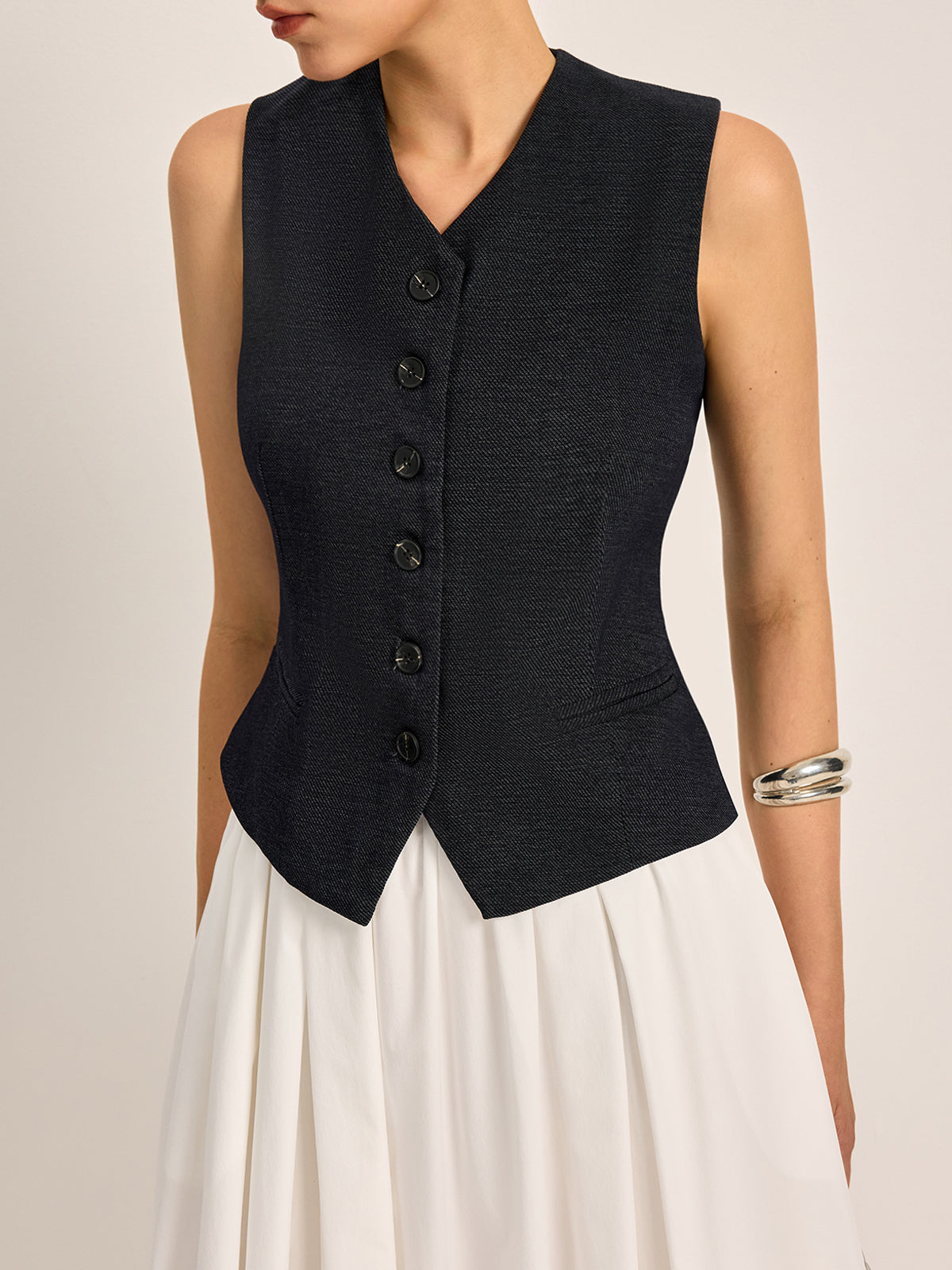 Button Detail Sleeveless Vest