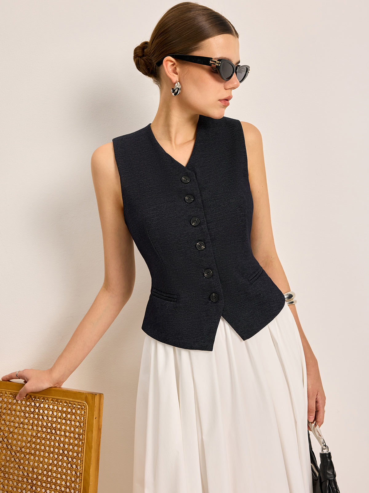 Button Detail Sleeveless Vest