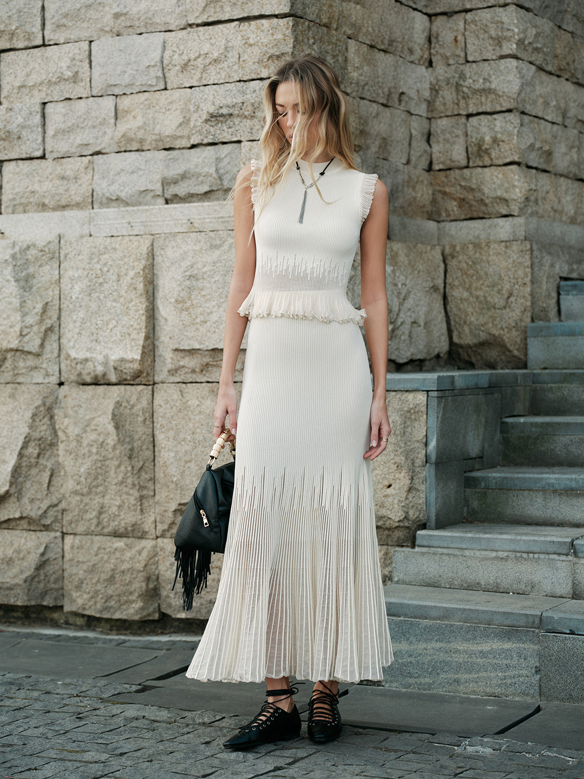 Mesh Panel Pleated Skirt