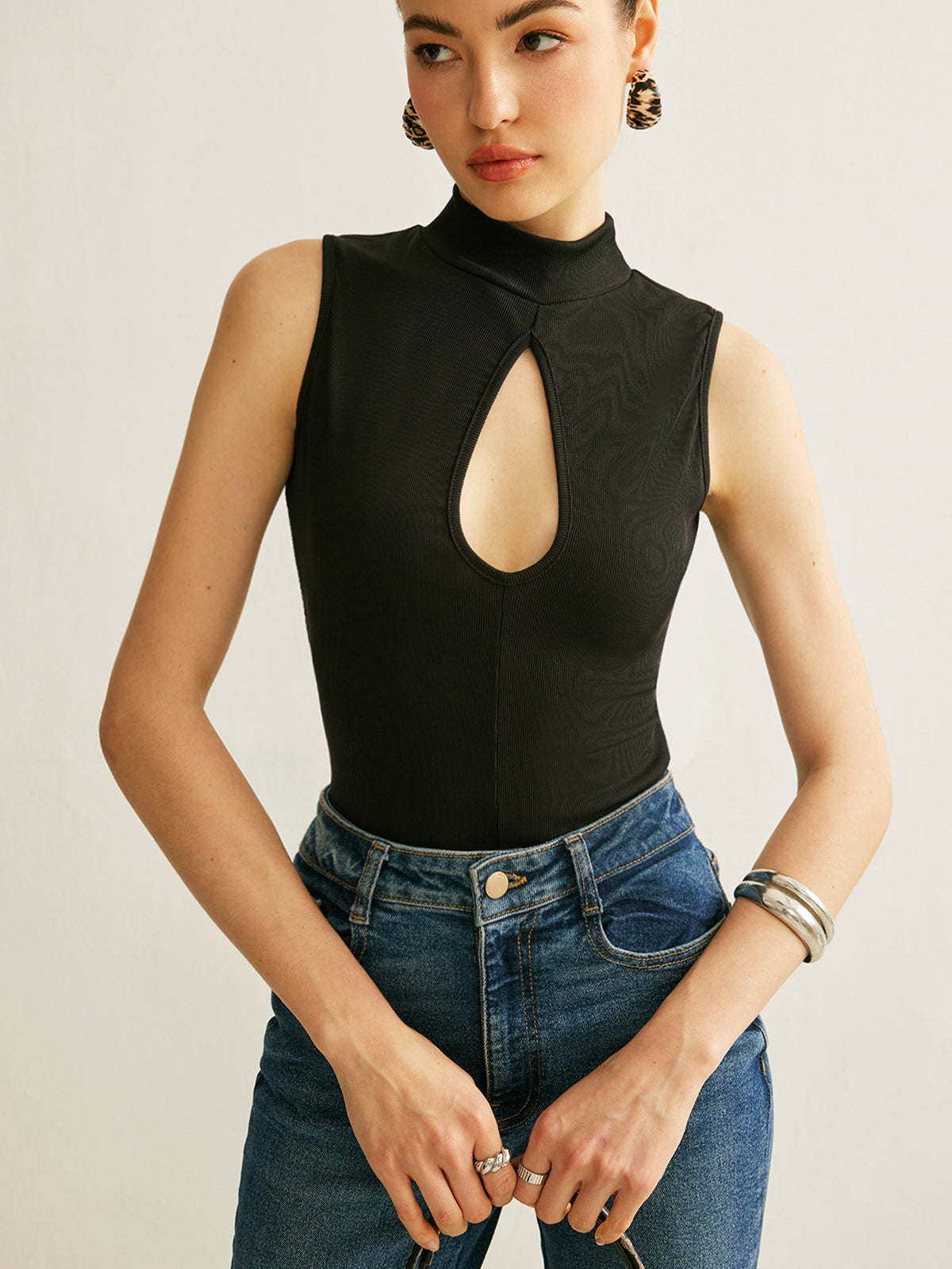 Keyhole Mock Neck Top