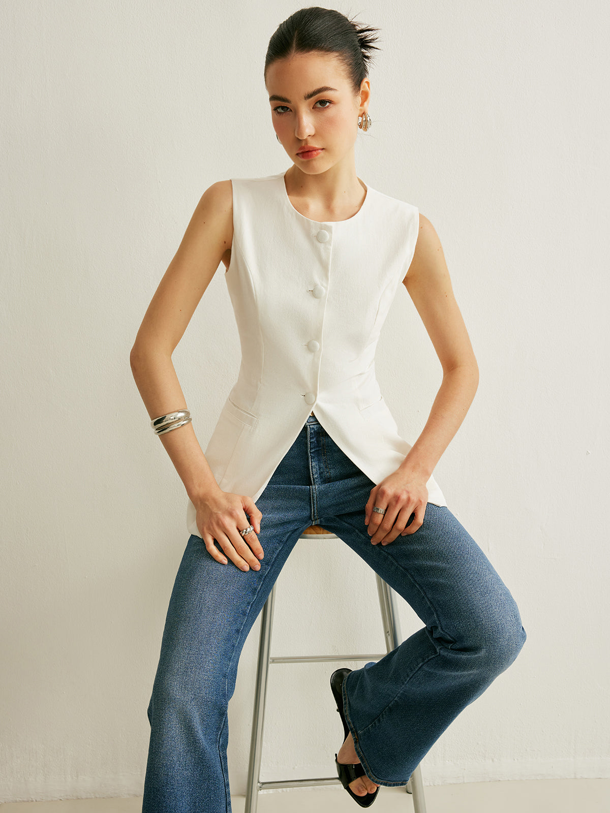 Button Detail Sleeveless Vest