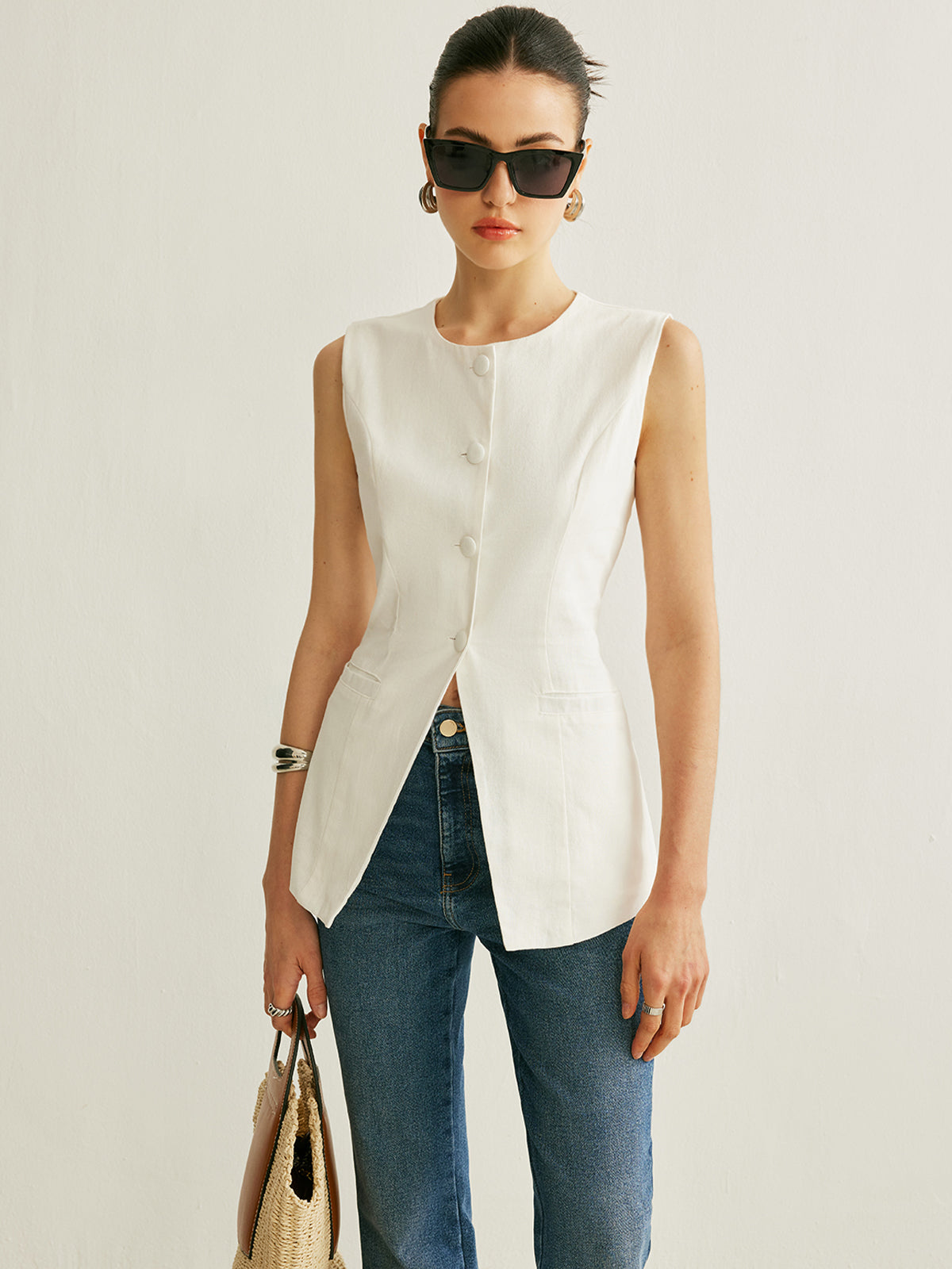 Button Detail Sleeveless Vest