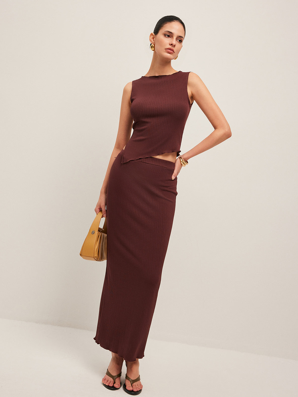 Asymmetrical Hem Ribbed Skirt Set