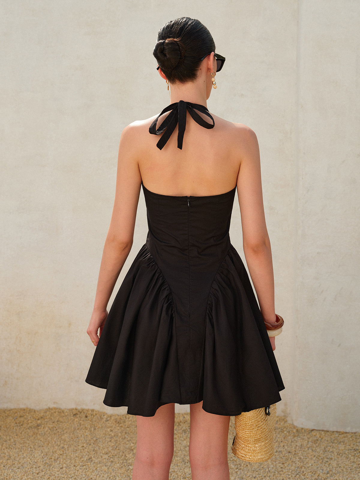 Bow Tie Pleated Halter Dress