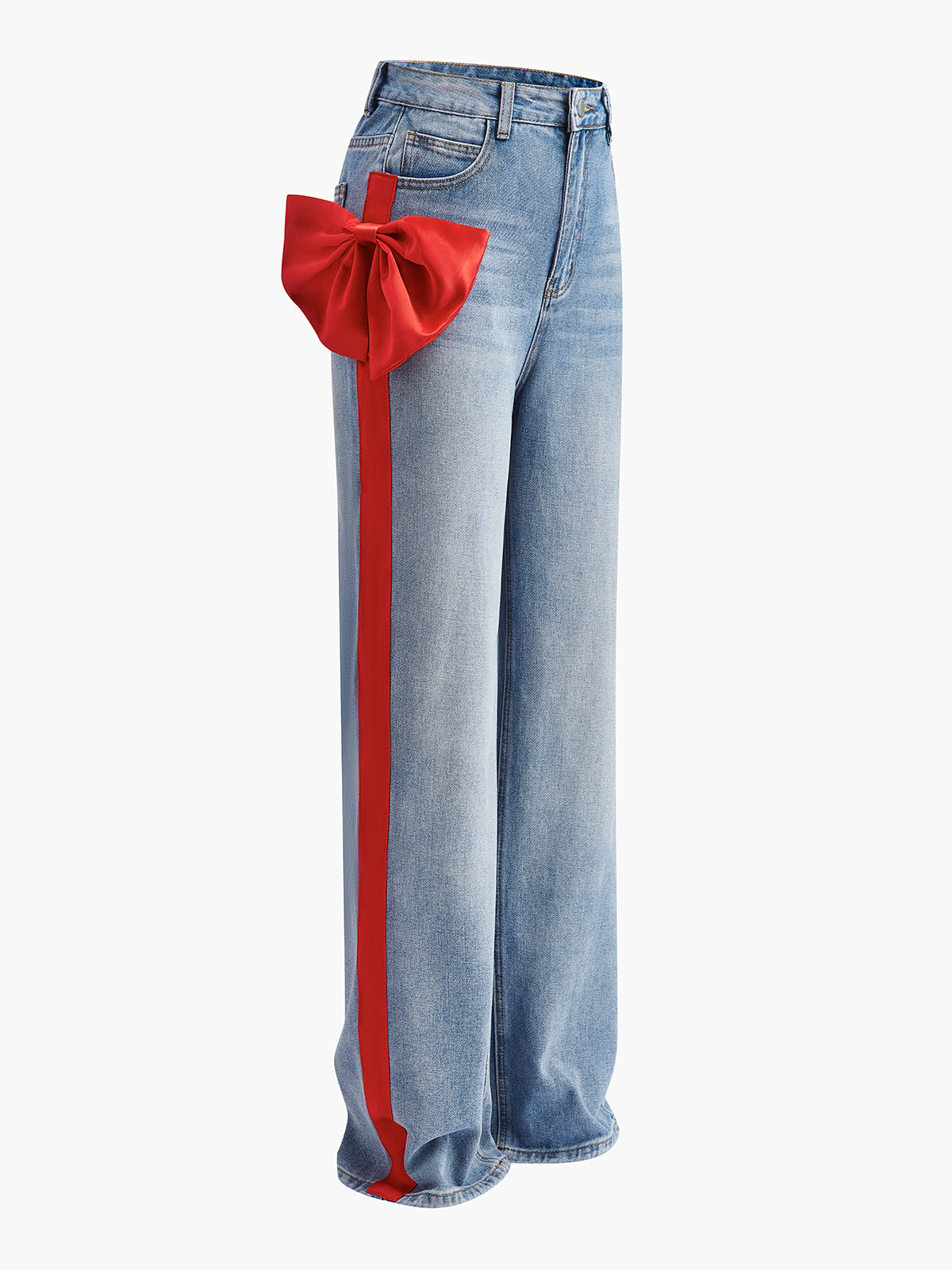 Mid-Waist Bow-Decor Denim Jeans