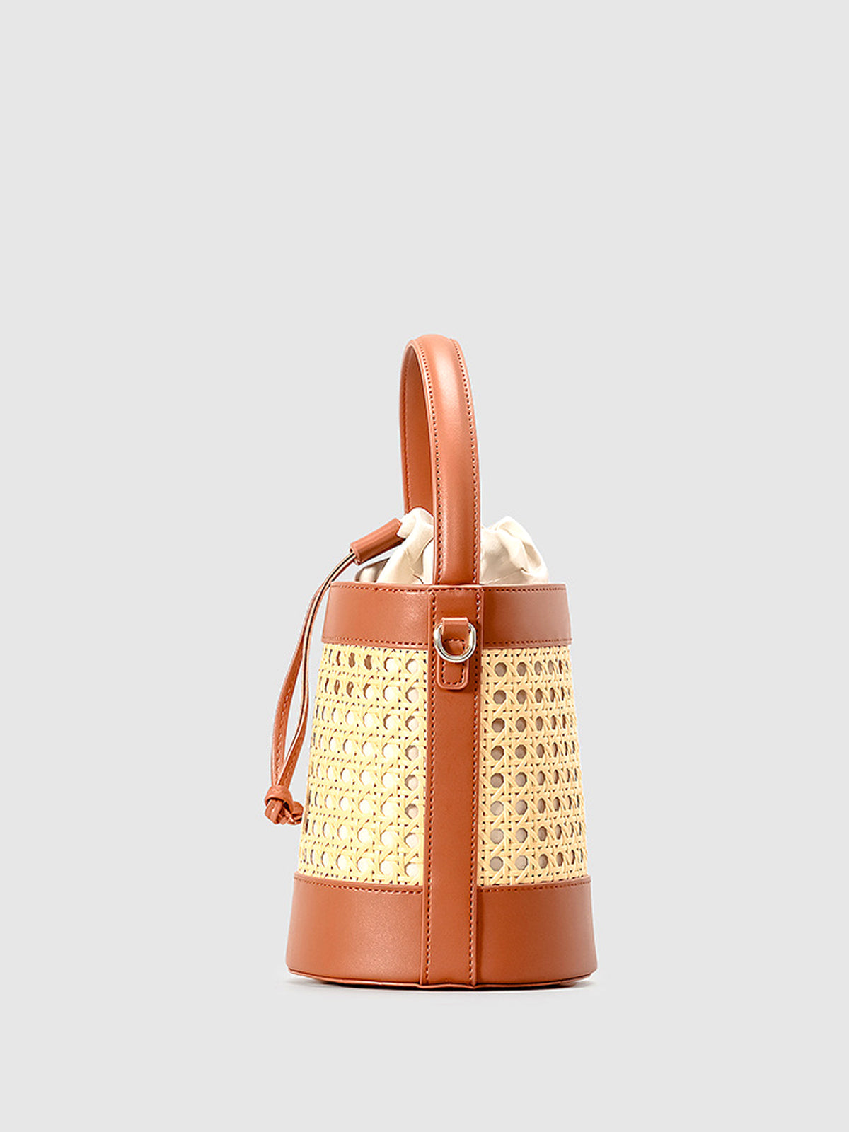 Rattan Accent Drawstring Bucket Bag