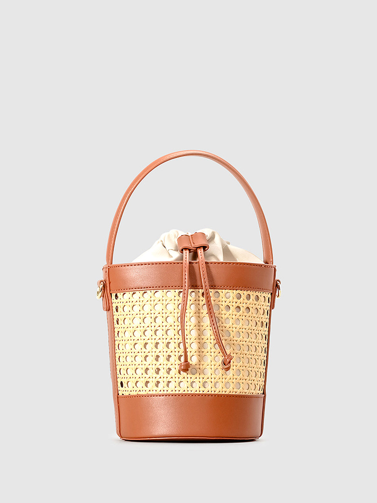 Rattan Accent Drawstring Bucket Bag