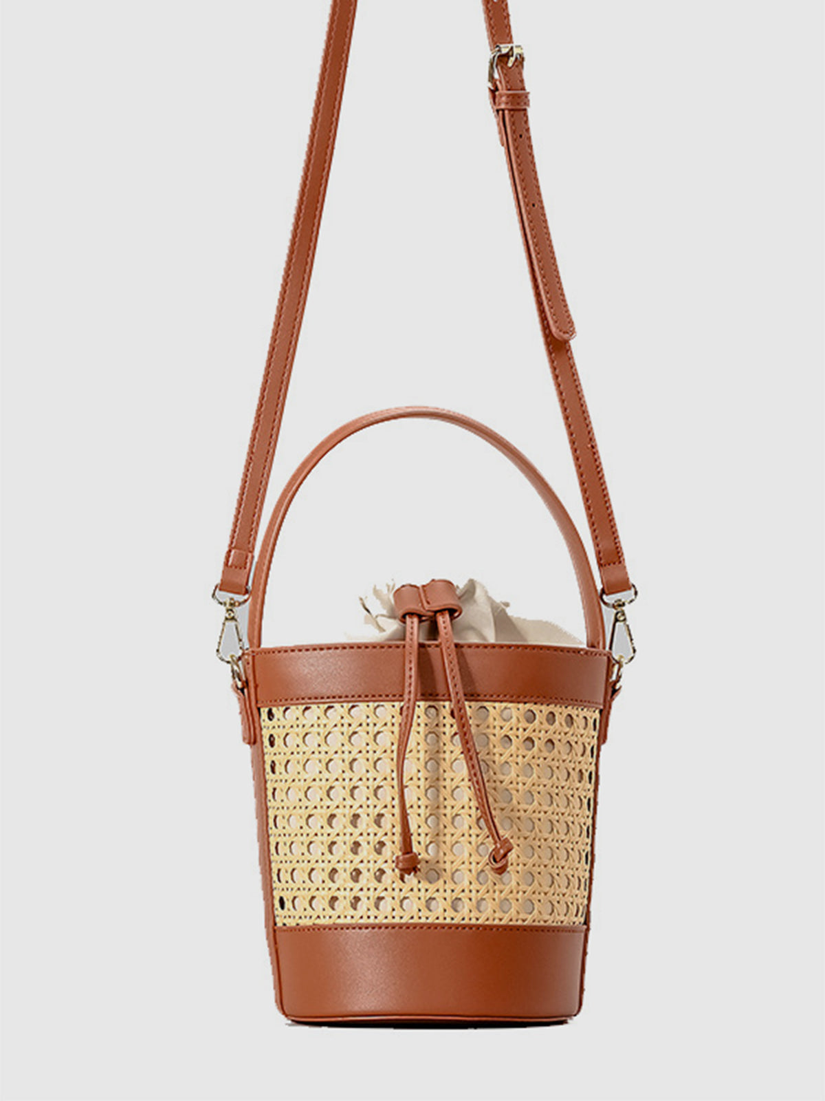 Rattan Accent Drawstring Bucket Bag