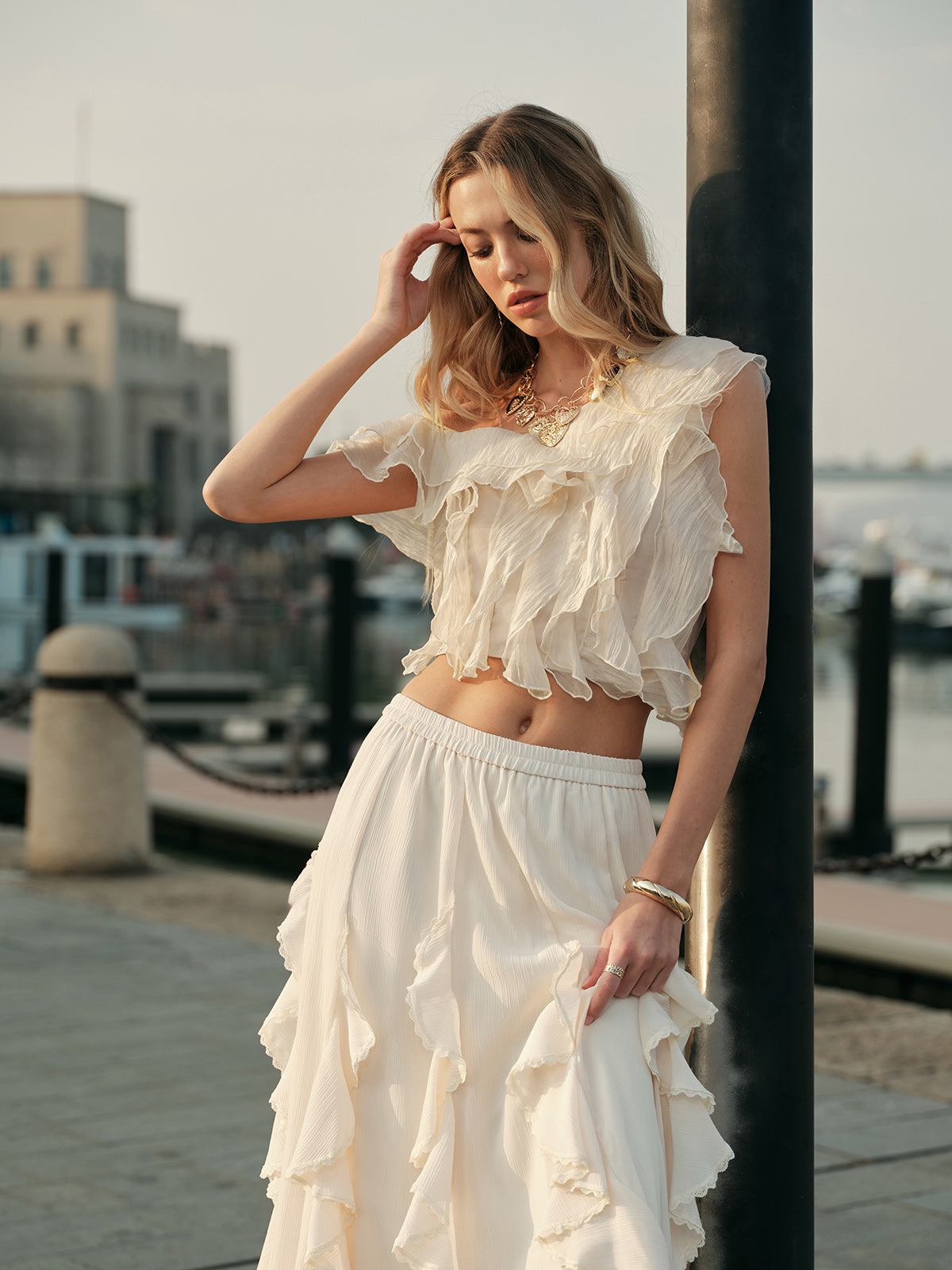 Chiffon One-Shoulder Ruffle Top