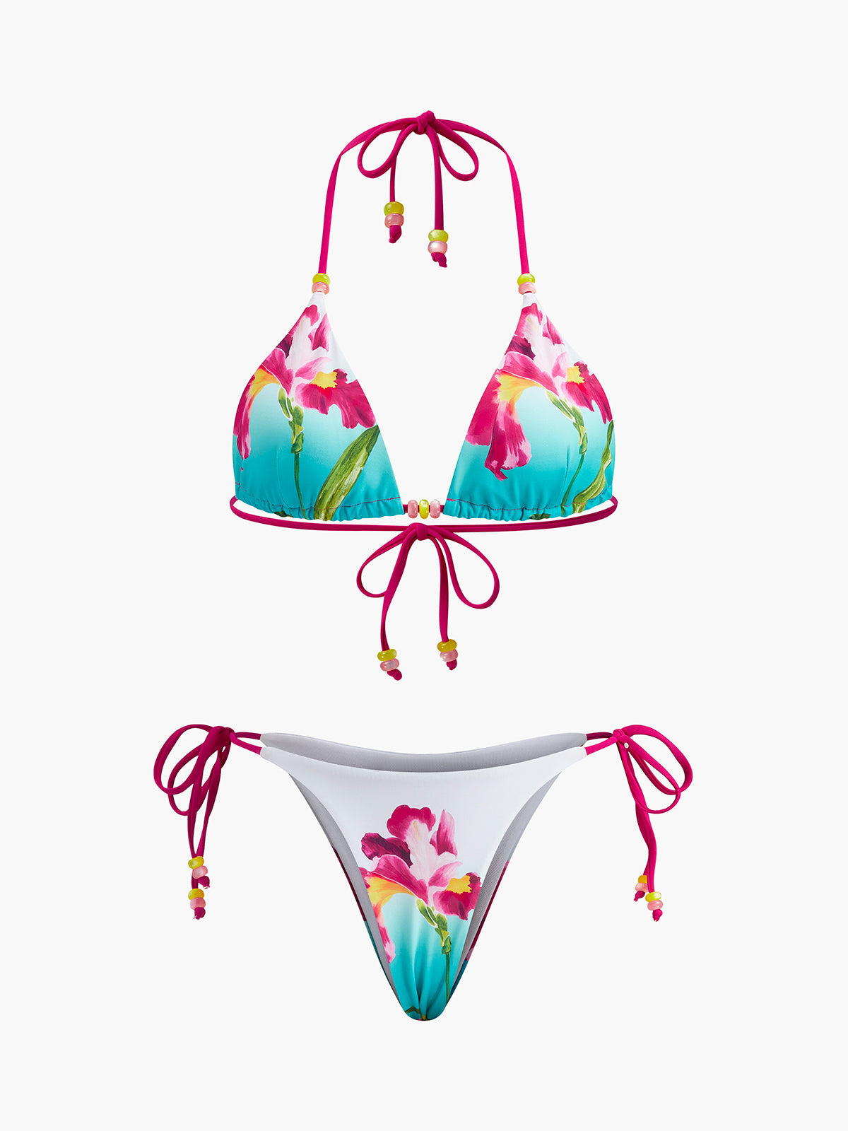 Floral Print Beaded Bikini Set