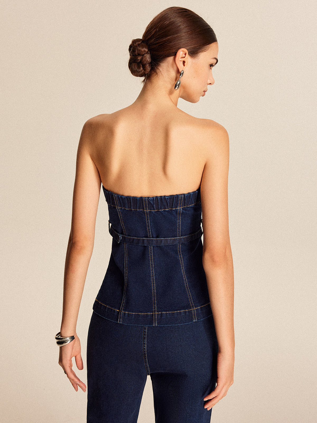 Denim Strapless Top With Belt