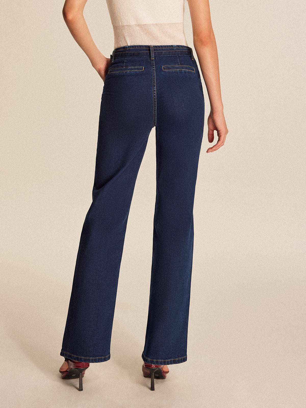 Denim Straight-Leg Pants With Belt