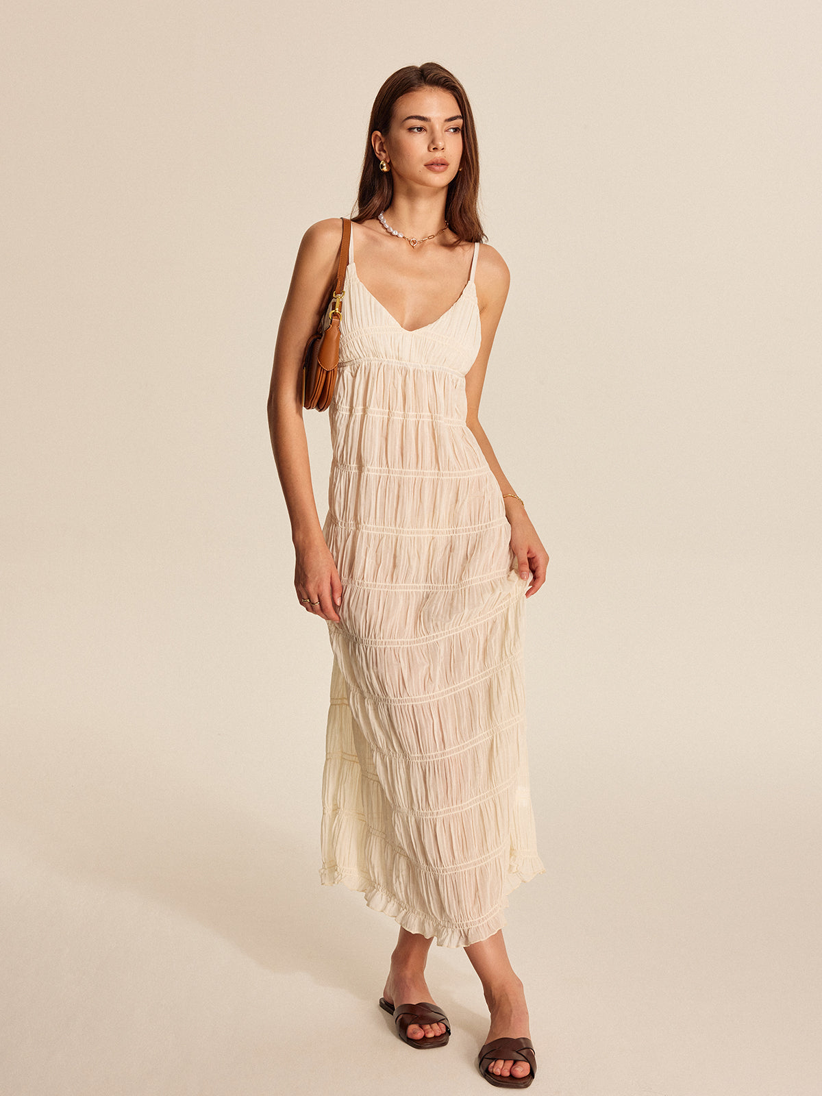 Semi-Sheer Strappy Pleated Dress