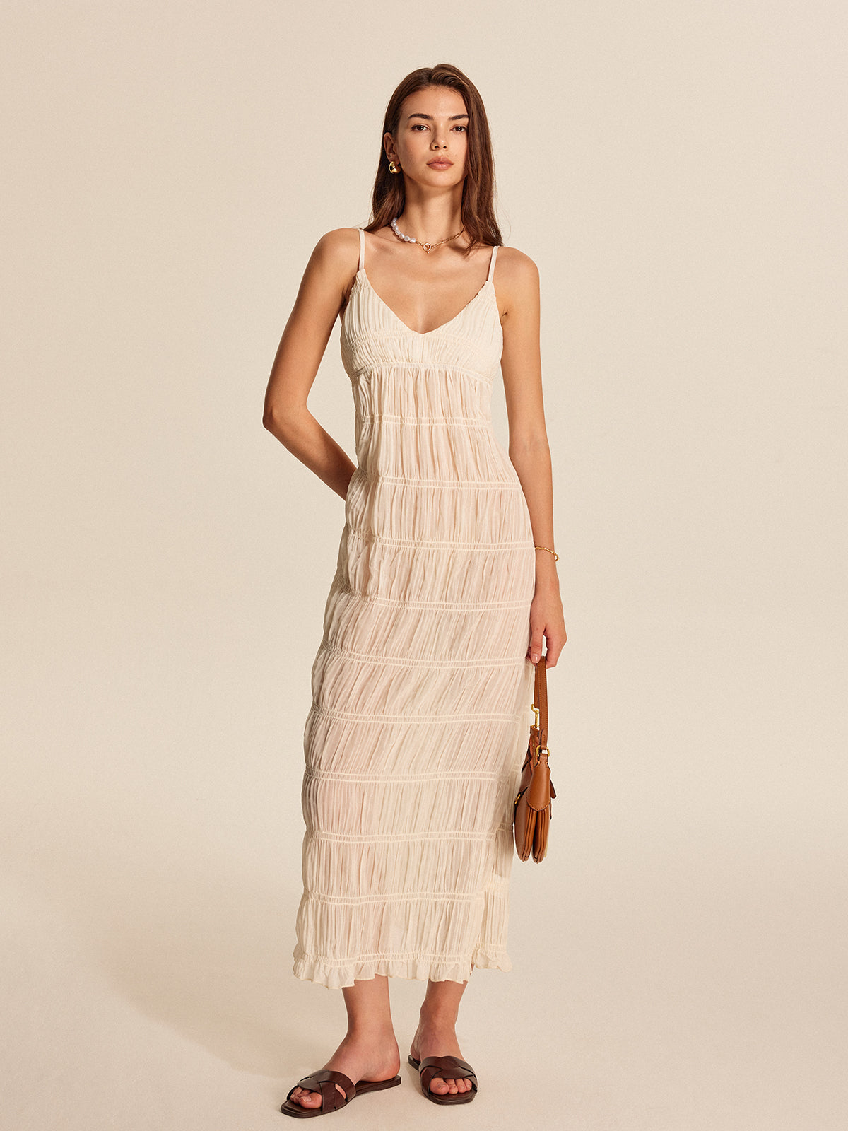 Semi-Sheer Strappy Pleated Dress