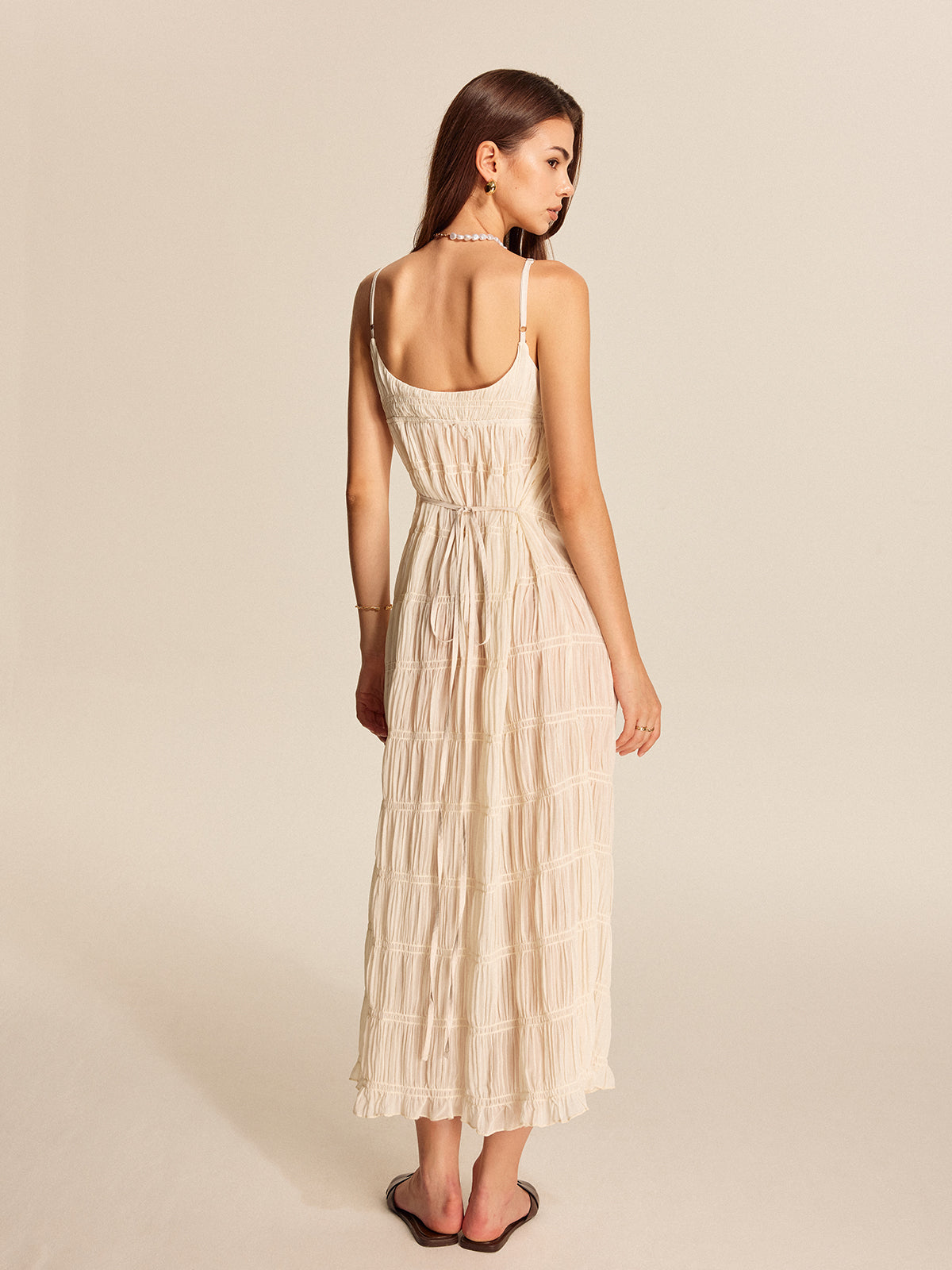 Semi-Sheer Strappy Pleated Dress