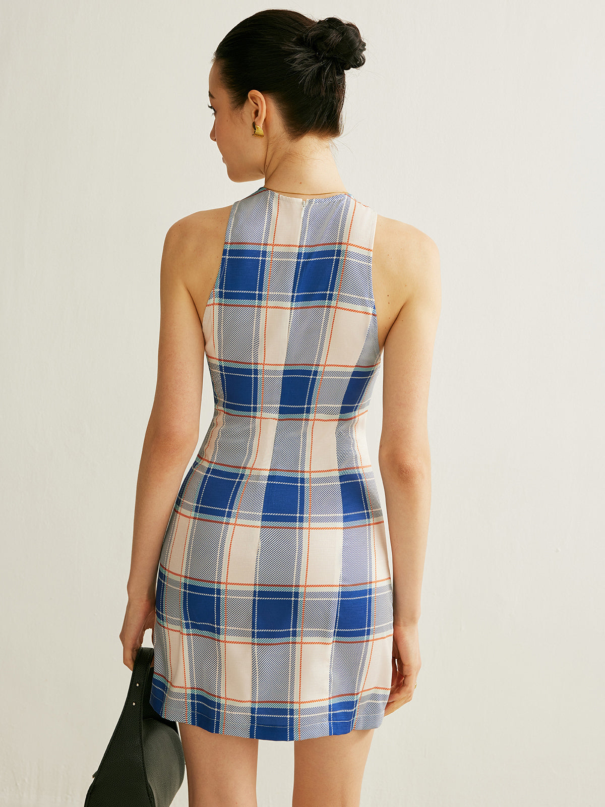 Plaid Halter Neck Button-Front Dress