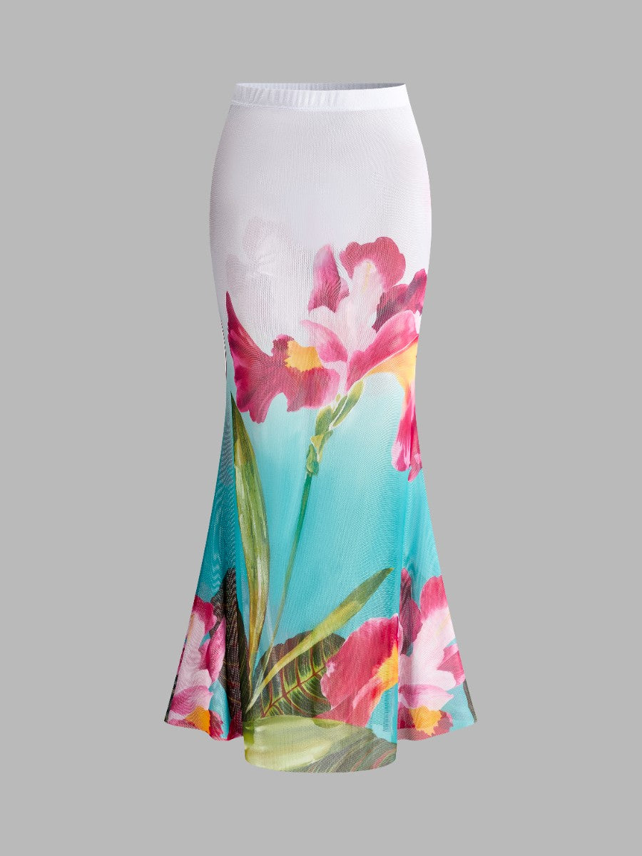 Floral Print Cover-up Skirt