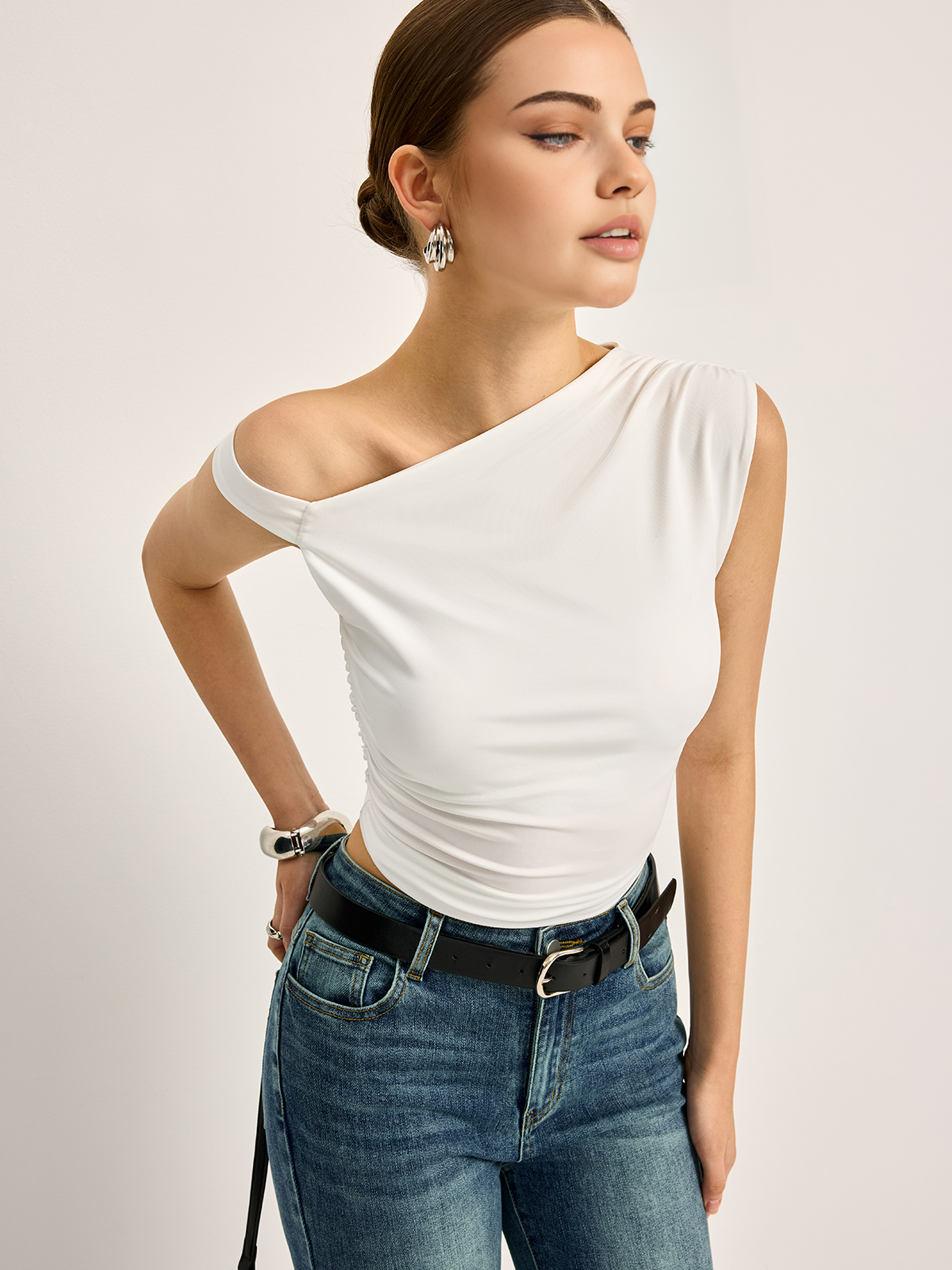 Asymmetrical Cutout Ribbed Top