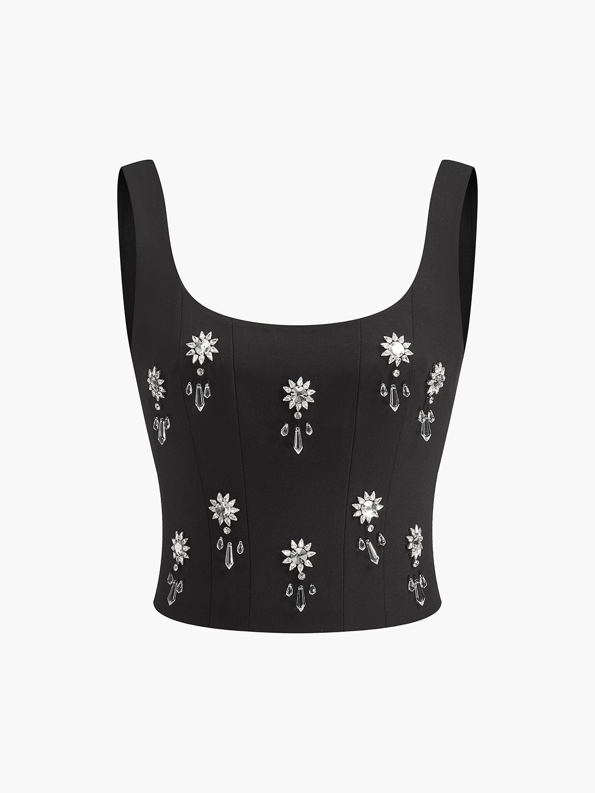 Floral Crystal Back Zipper Top