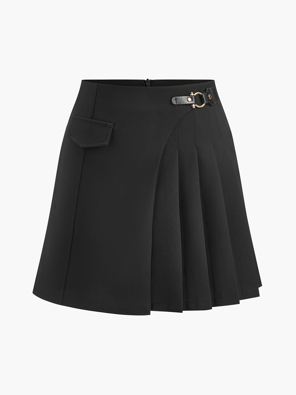 Metal-Detail Asymmetrical Pleated Skirt