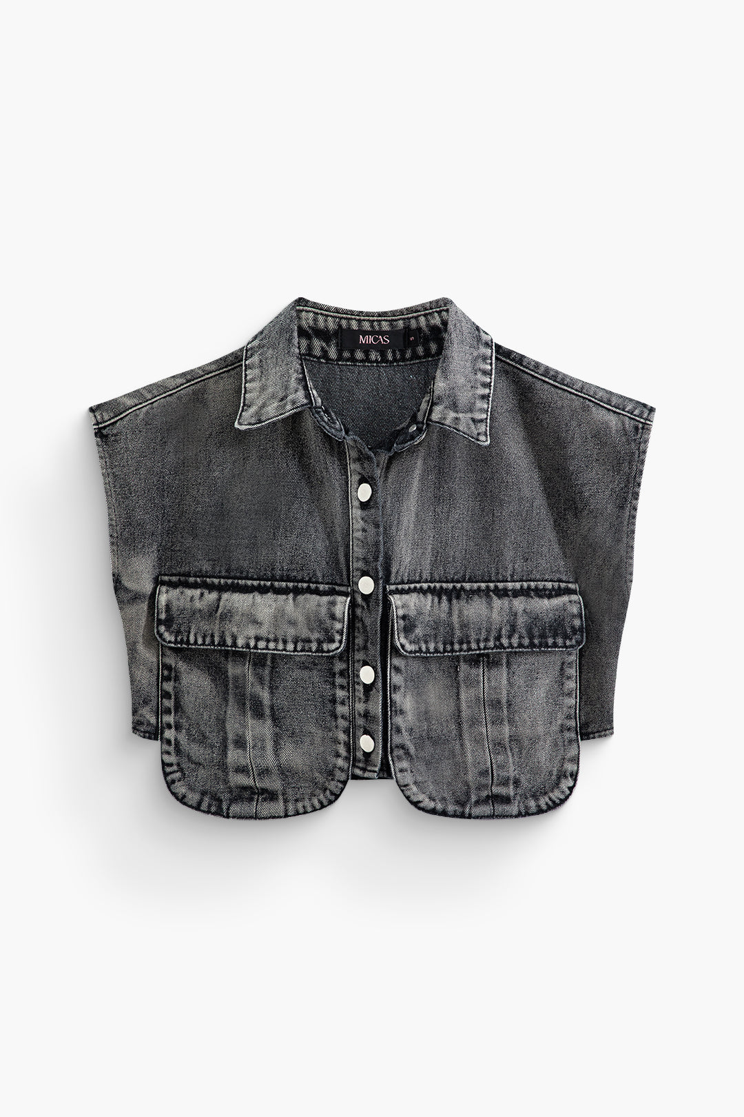 Asymmetric Button Up Flap Pocket Crop Denim Vest