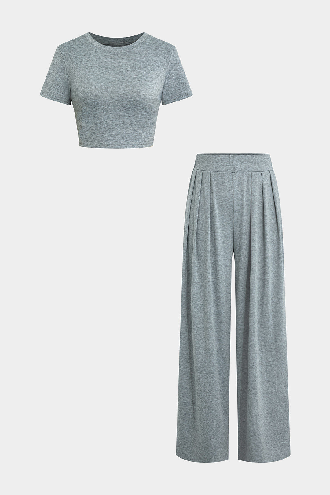 Short Sleeve Top And Pleated Wide Leg Trousers Set