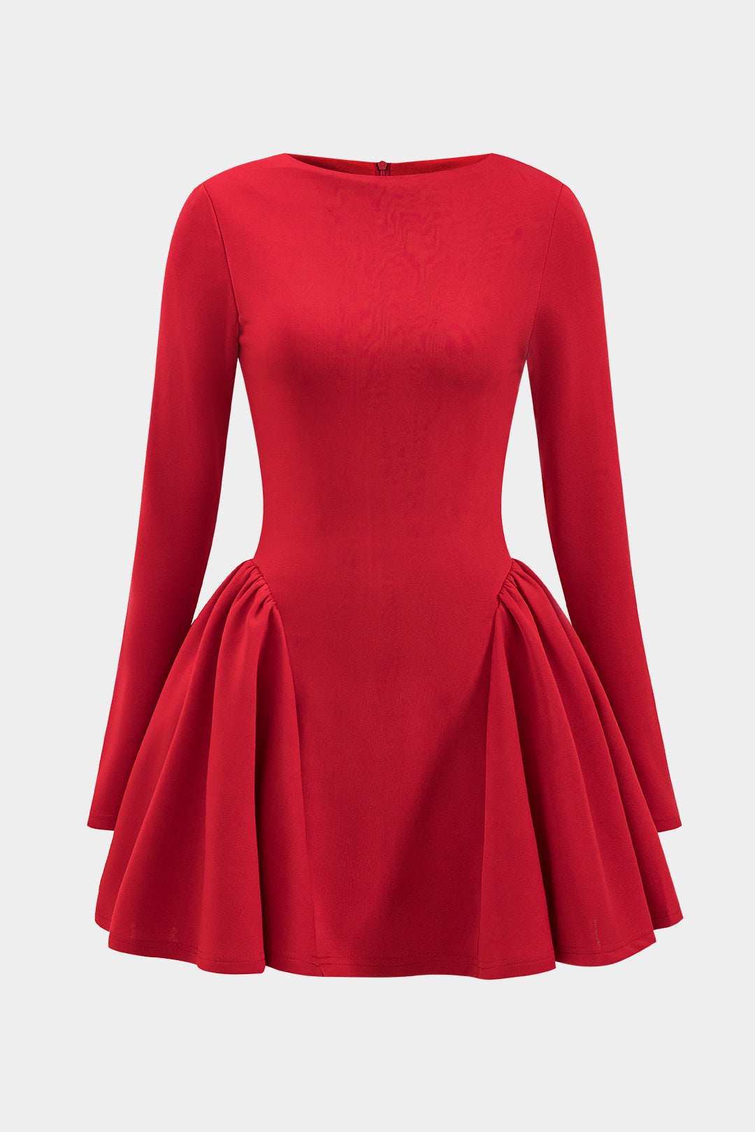 Puff Hem Zipper Long Sleeve Mini Dress