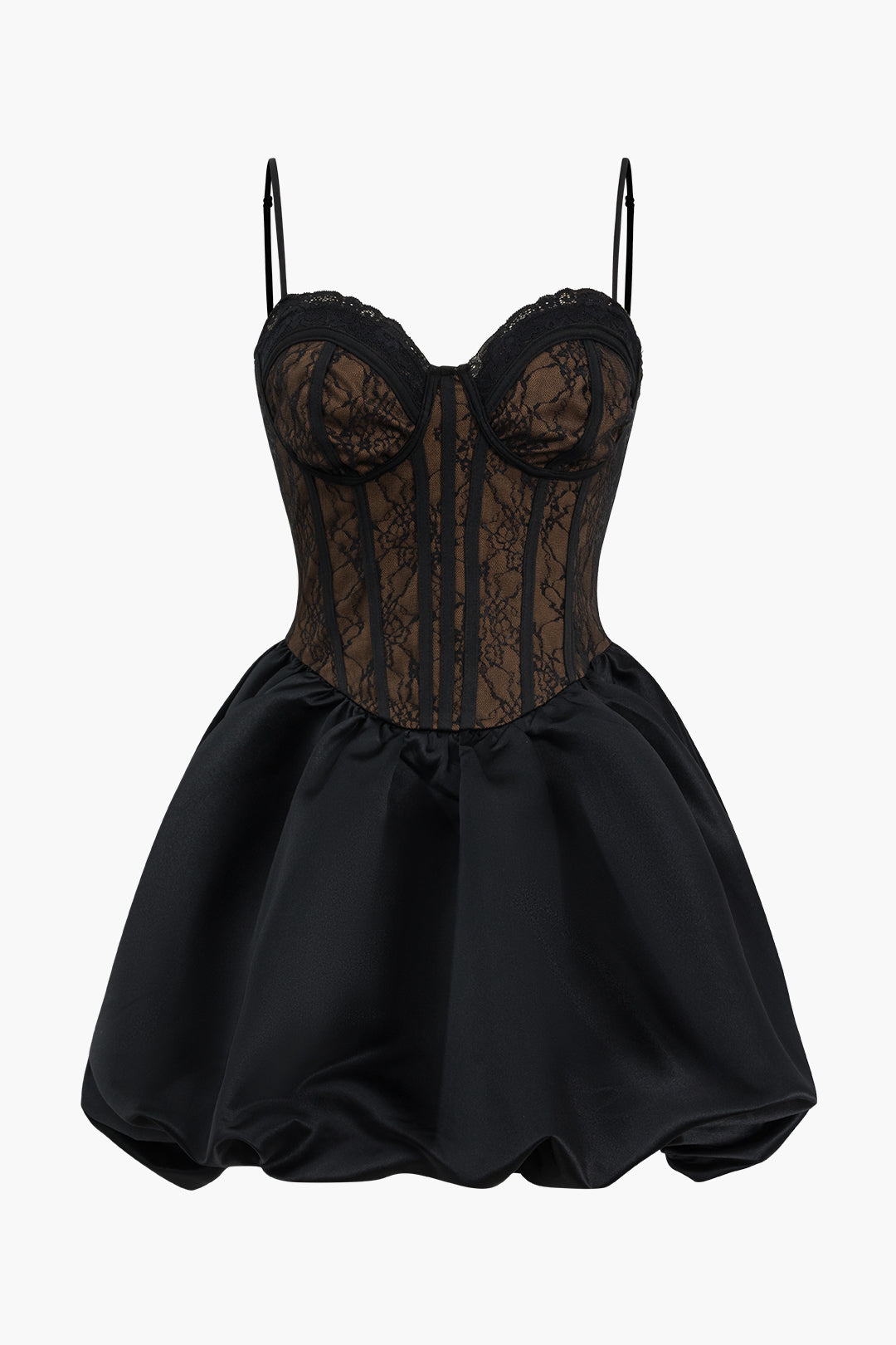 Lace Cropped Top And Burstier Slip Puff Hem Mini Dress Set