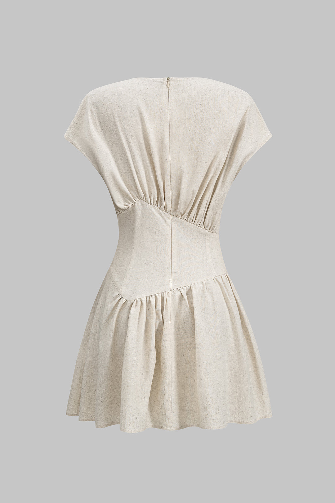 Linen Ruched Zipper Corset Mini Dress