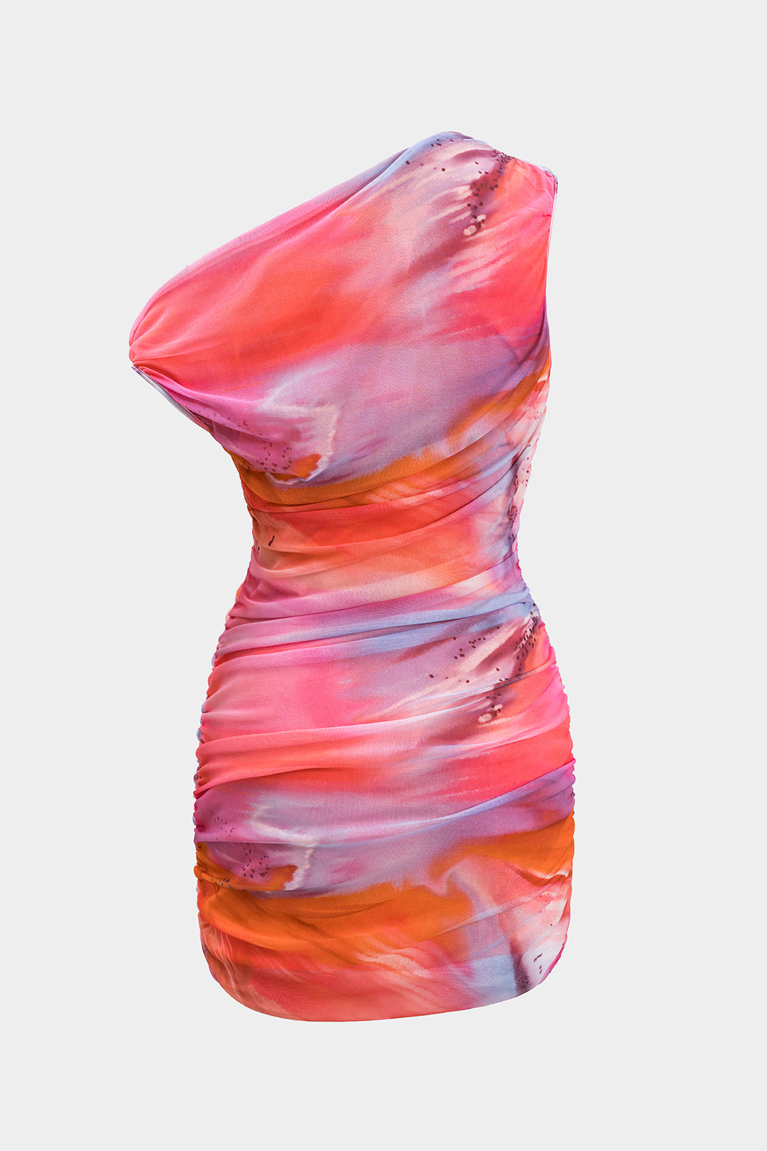 Ombre Print Mesh Ruched Mini Dress