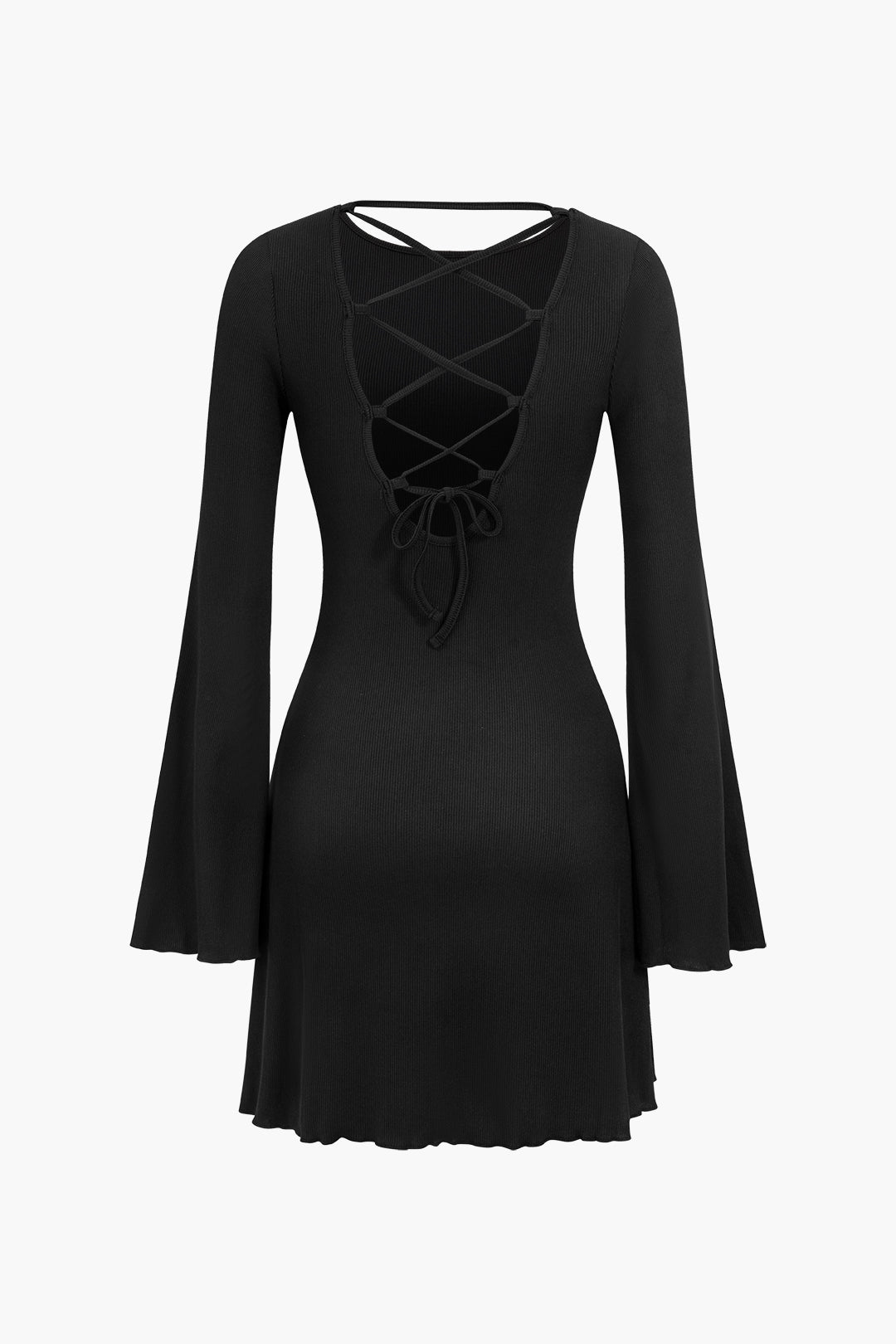 Bell Sleeve Back Lace Up Detail Mini Dress