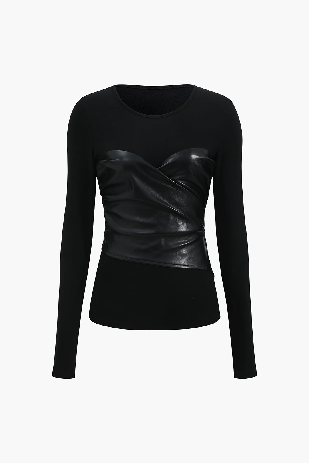 Faux Leather Patchwork Long-Sleeve Top