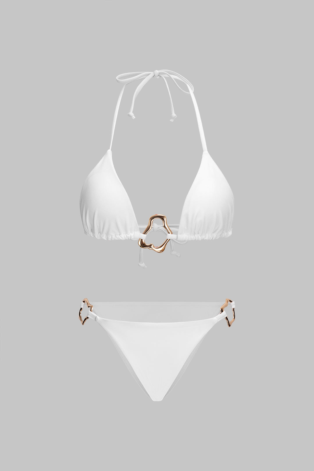 Metallic Decor Ruched Tie-Up Bikini Set