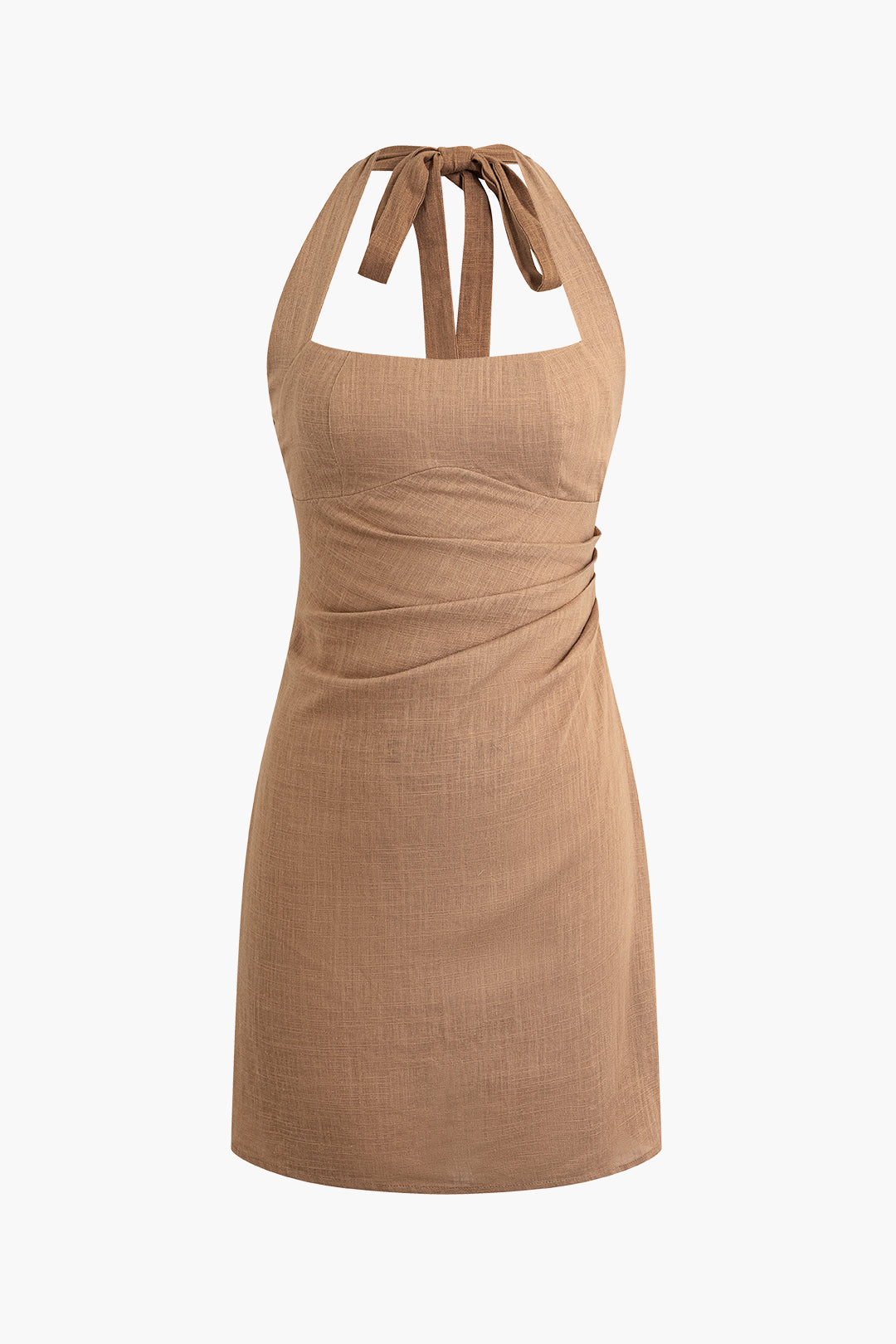 Linen Halter Neck Ruched Mini Dress