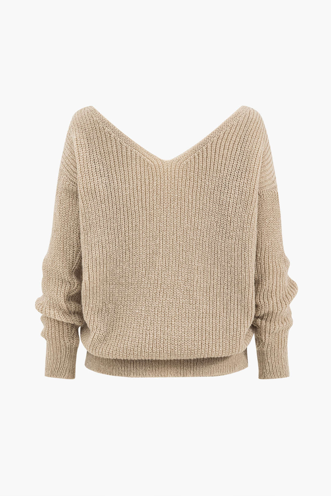 Solid Knit Backless V-Neck Twist Knot Long-Sleeve Top