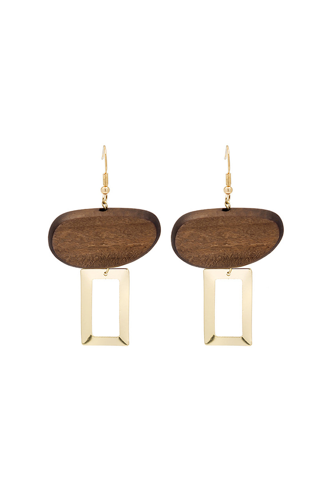 Metallic Wood Geometric Earrings