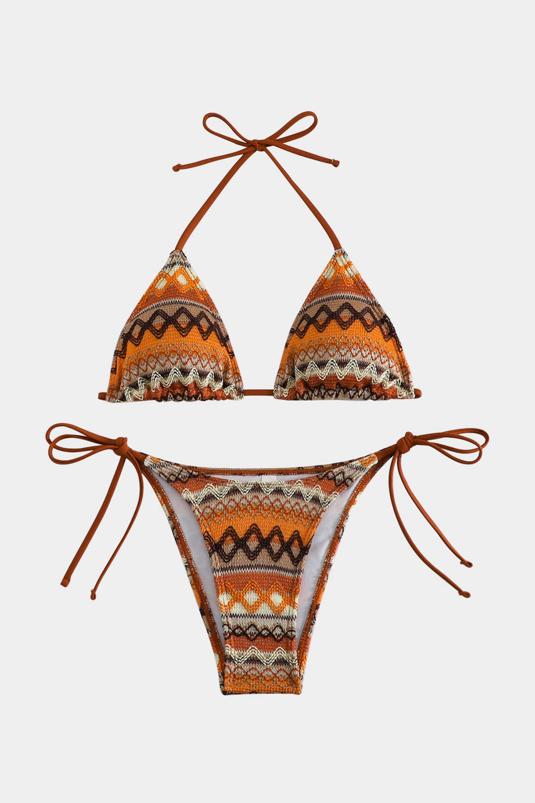 Bohemian Stripe Jacquard Tie Up Bikini Set