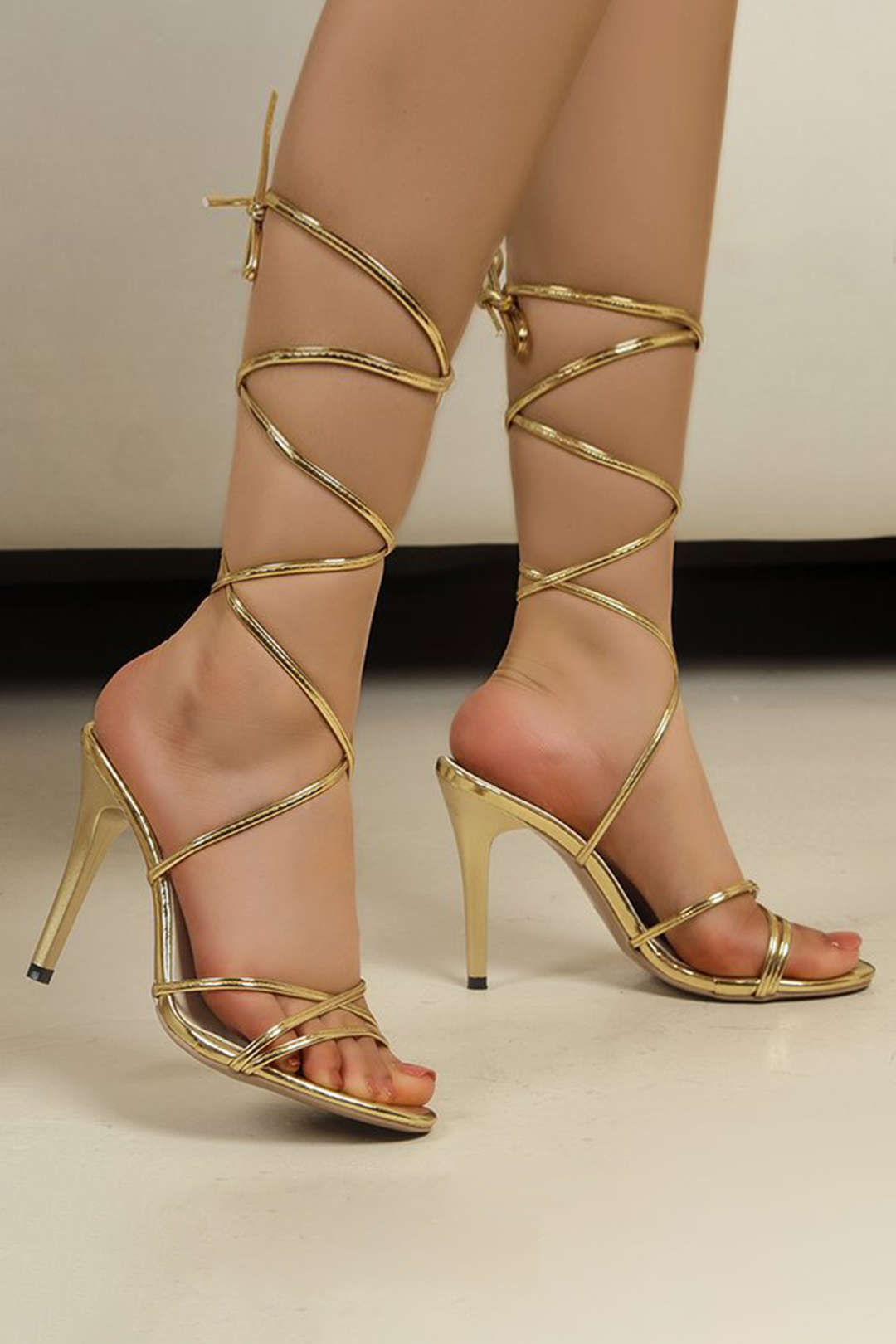 Crossed Strappy Pointed Toe Heels