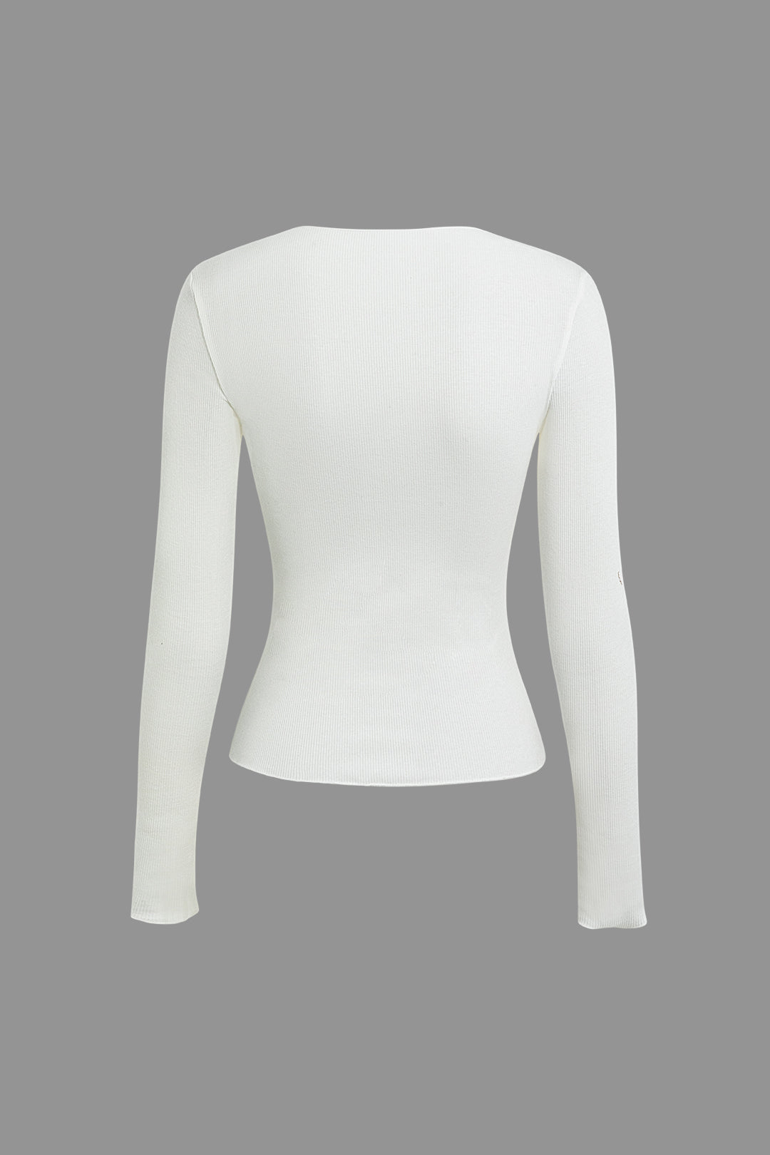 Basic Solid Round Neck Ribbed Long-Sleeve Top