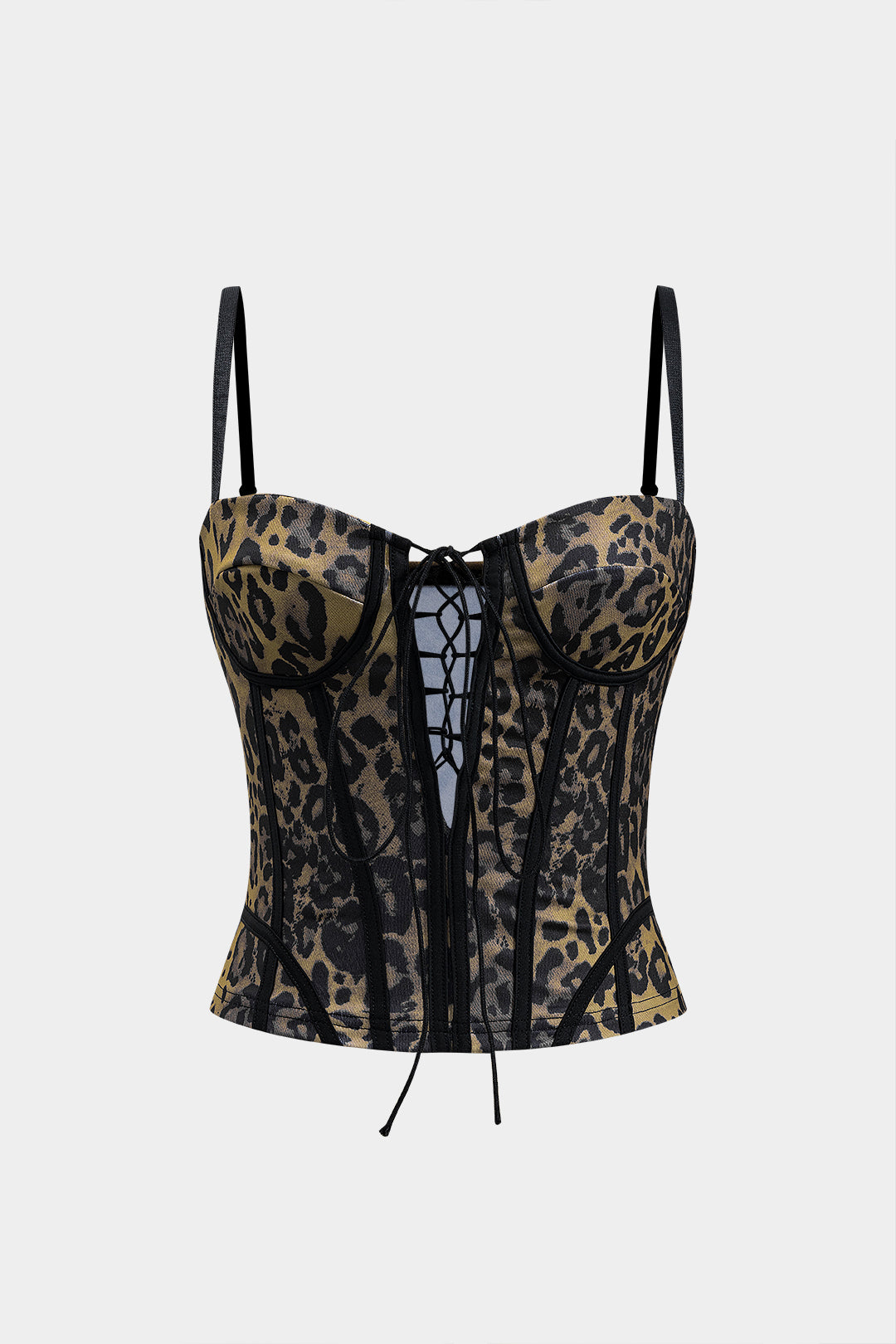 Leopard Print Cut Out Tie Front Bustier Slip Cami Top