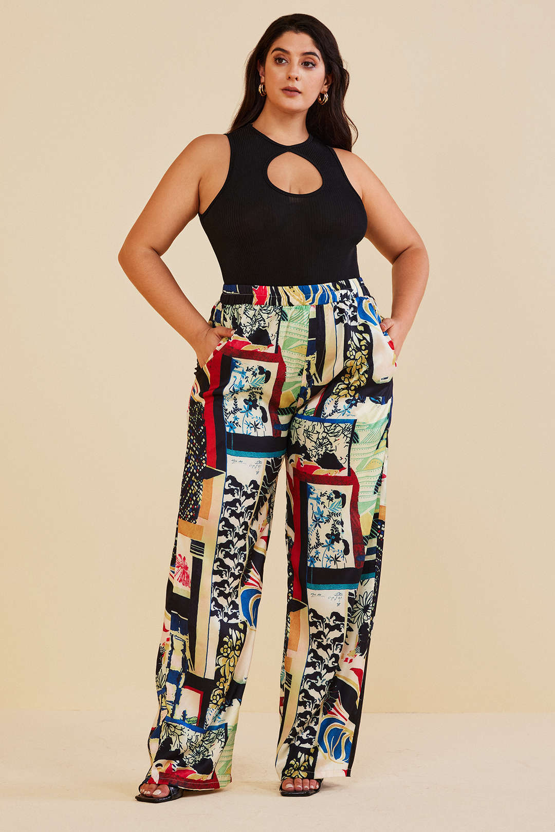 Plus Size Floral Print High Waisted Straight Leg Pants