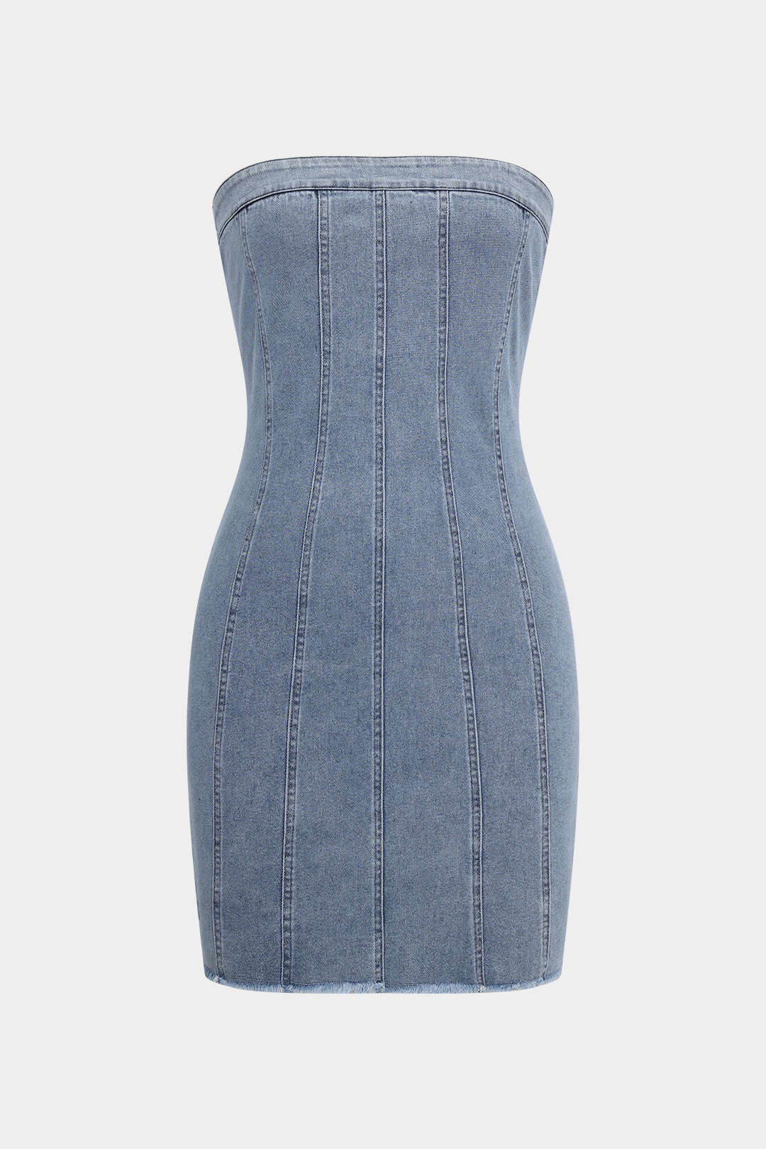 Denim Zipper Strapless Mini Dress