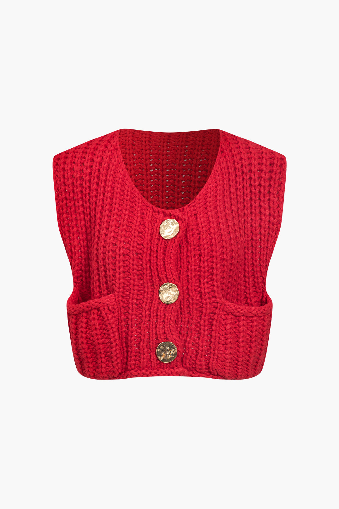 Solid Knit Button Up Vest