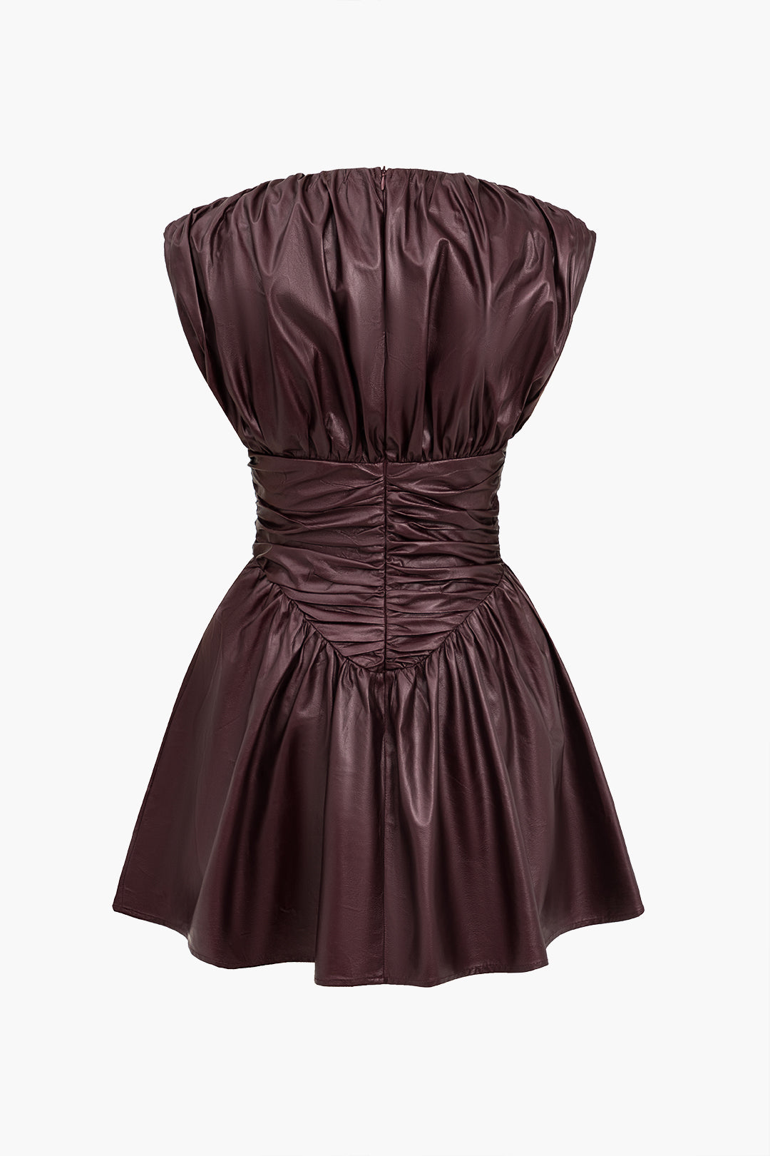 Solid Faux Leather Ruched Mini Dress