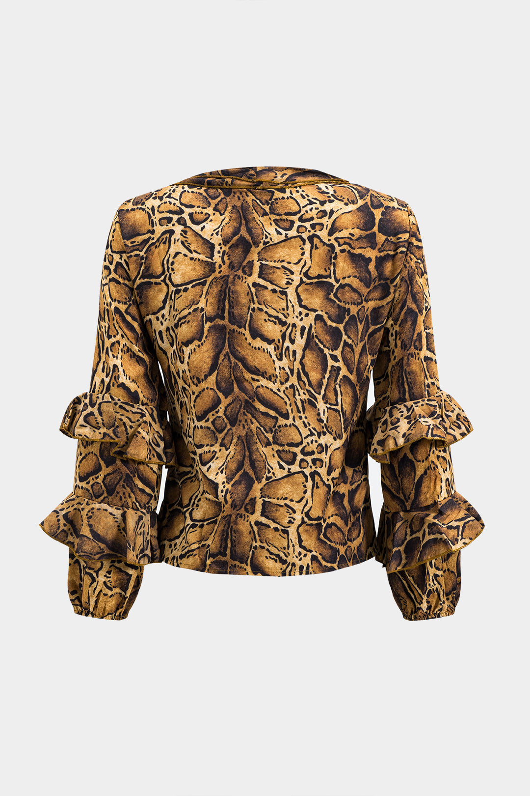 Leopard Print Ruffle Tie Front Long-Sleeve Shirt