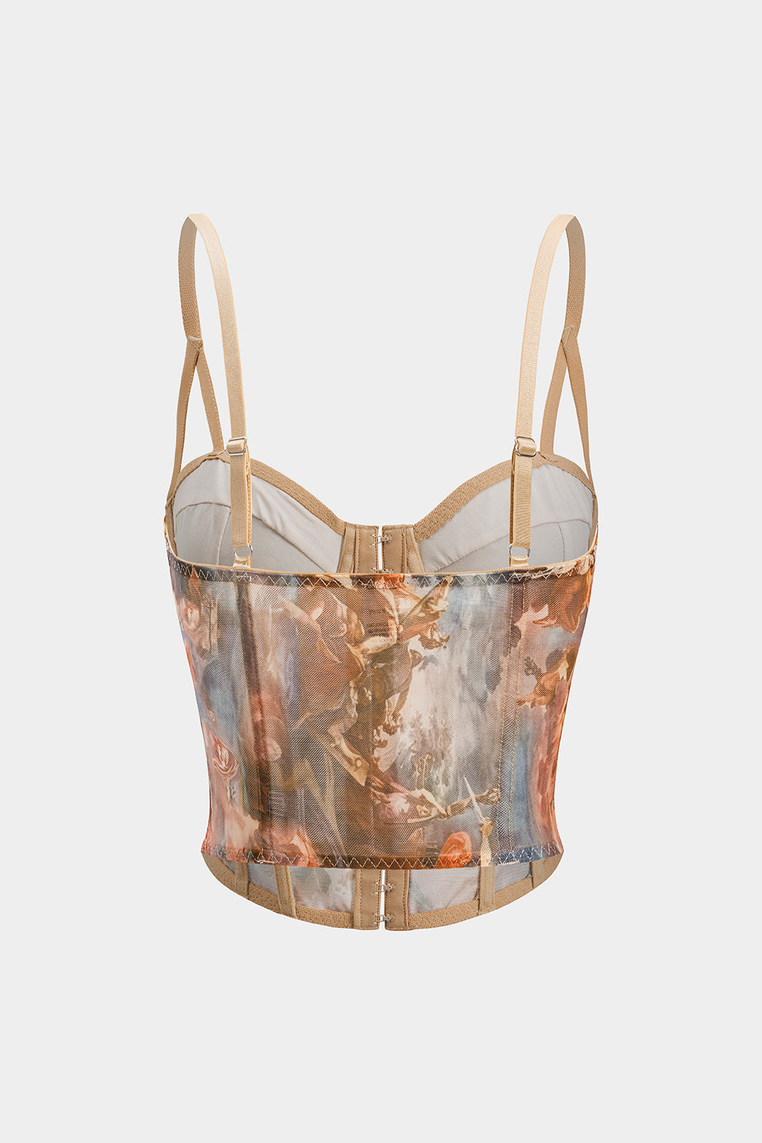 Retro Print Mesh Bustier Corset Cami Top