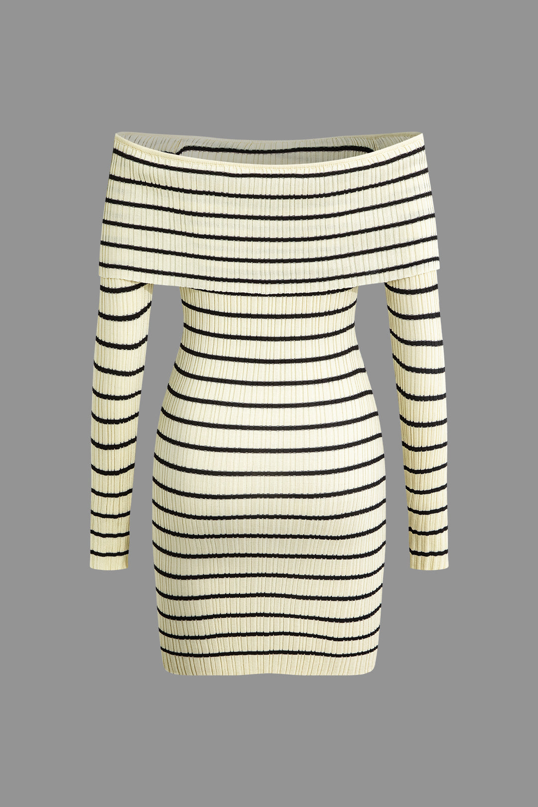 Stripe Print Knit Wrap Off Shoulder Dress